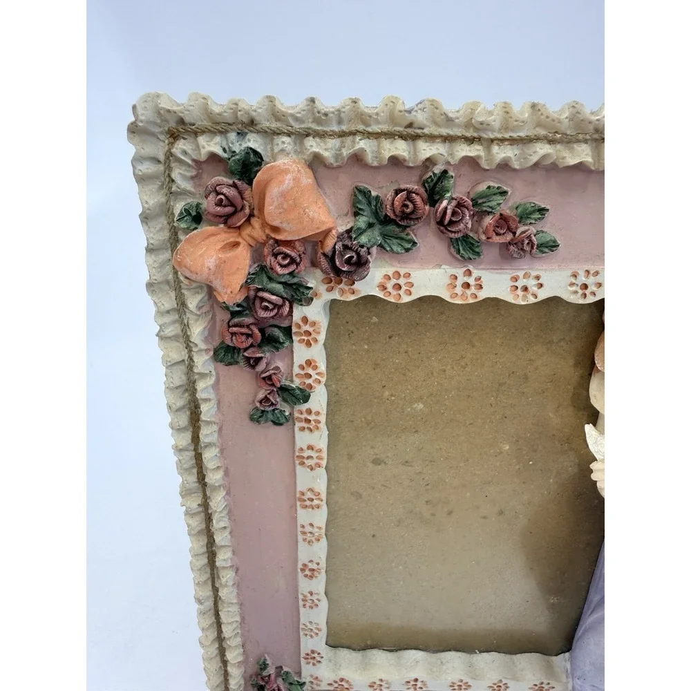 Angel-Themed Resin Picture Frame With Rose & Dove Details